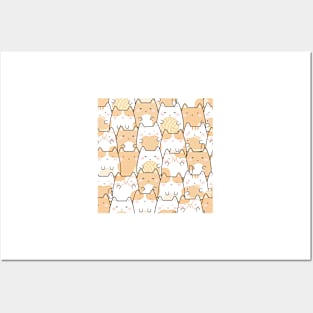 Kawaii Cute Cats Pattern Orange Posters and Art